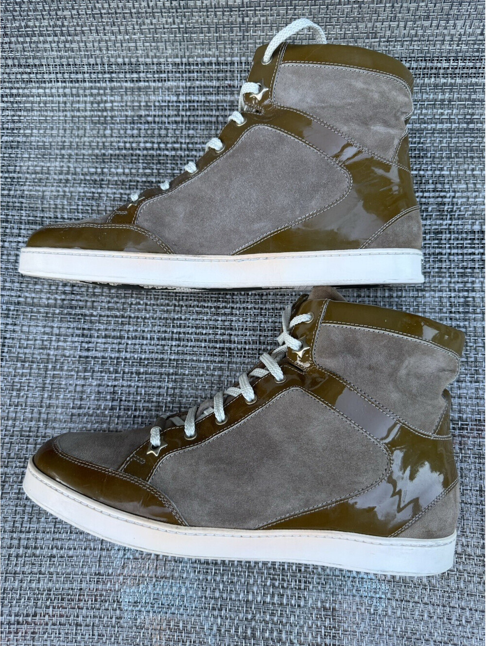 Jimmy Choo Tokyo High Top Suede Patent Leather Sneaker Women's Sz 37.5 /US 7.5-8 - Picture 7 of 16